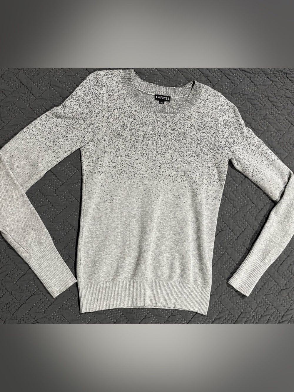 Express Light Gray Crewneck Sweater with Metallic Speckle